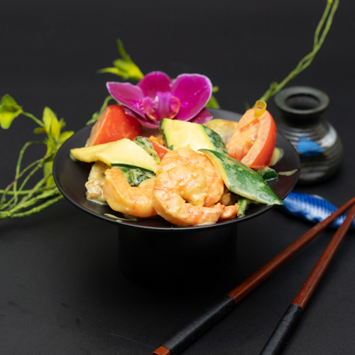 Scampis au curry vert